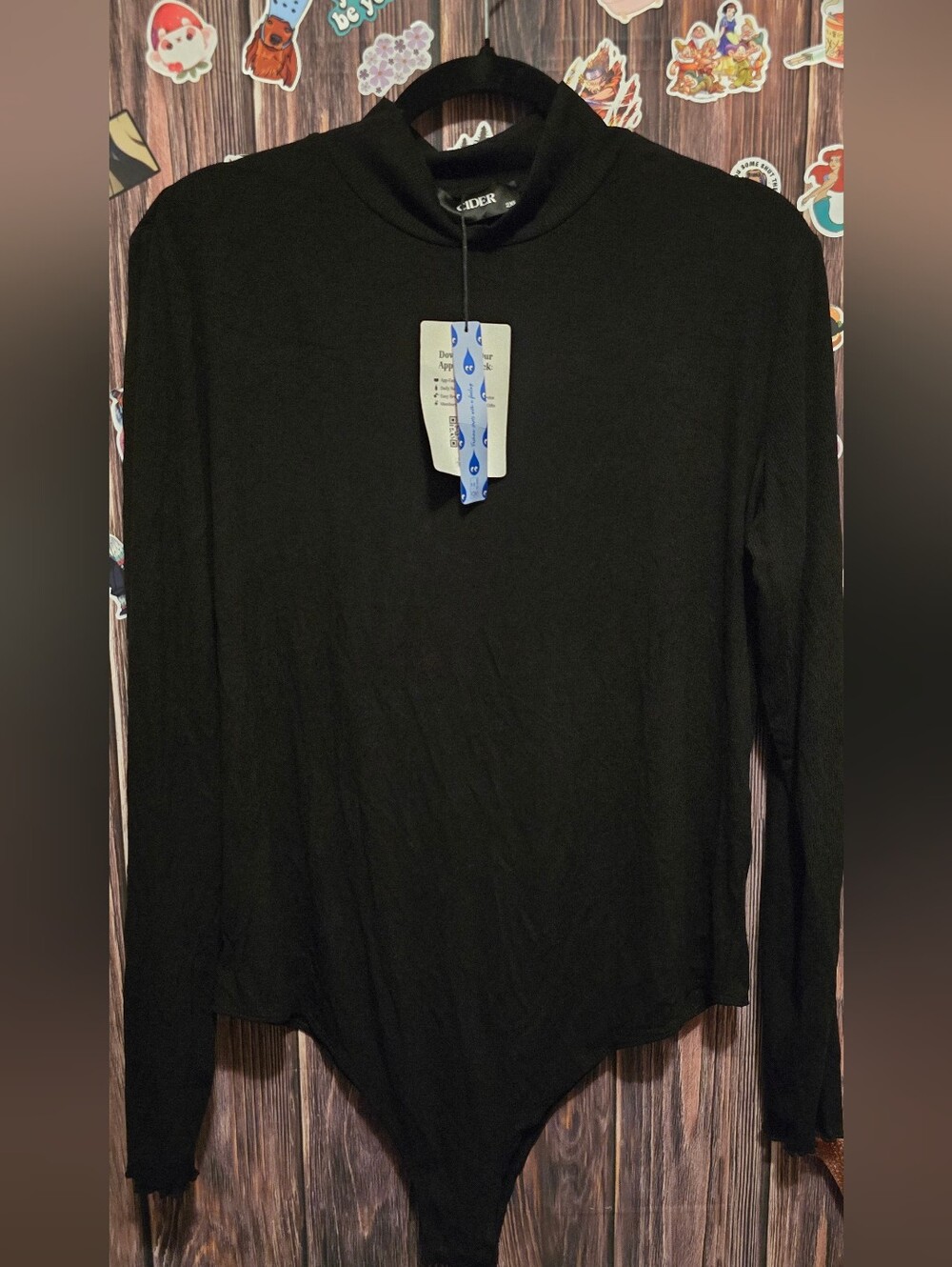 CIDER Women's Black Turtleneck Long Sleeve bodysuit